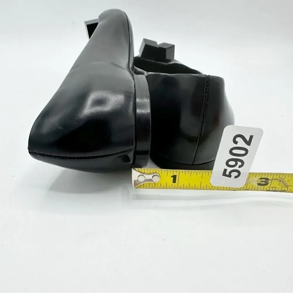 LOUIS VUITTON BLACK All Leather Ballet Flats w/Logo Cube Accents Sz 7US 37.5 EUR